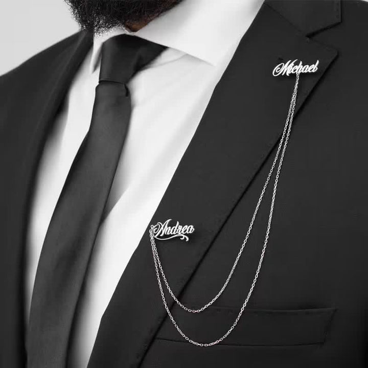 Spilla elegante e chic con nomi personalizzati e catena - Argento - image 0