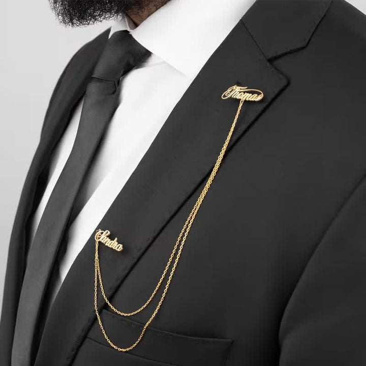 Spilla elegante e chic con nomi personalizzati e catena - Oro - image 2