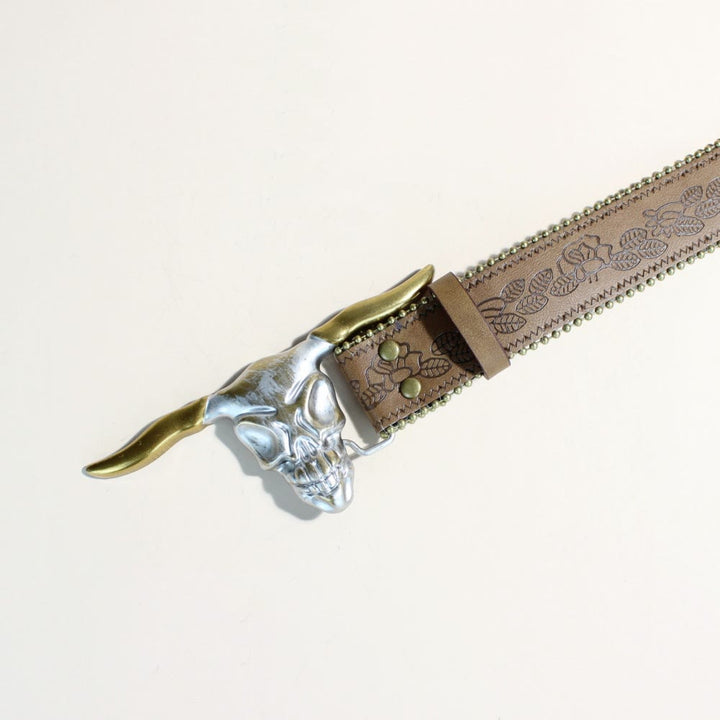 Cintura da uomo in stile western con fibbia a forma di testa di toro con corna lunghe dorate - image 6