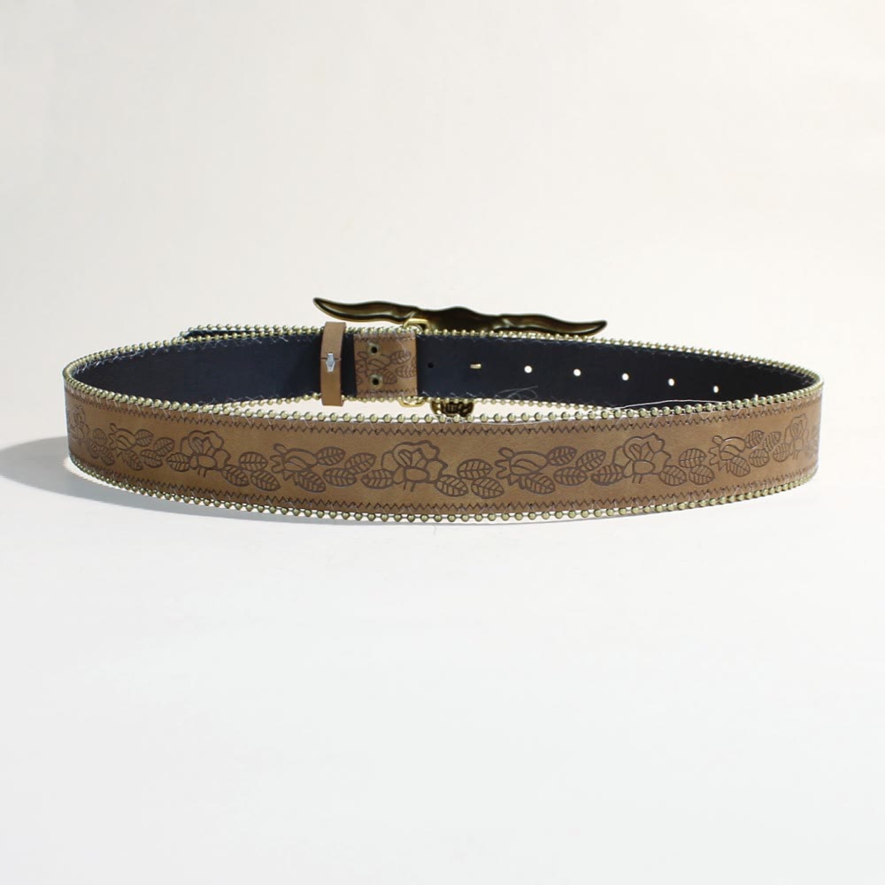 Cintura da uomo in stile western con fibbia a forma di testa di toro con corna lunghe dorate - image 7