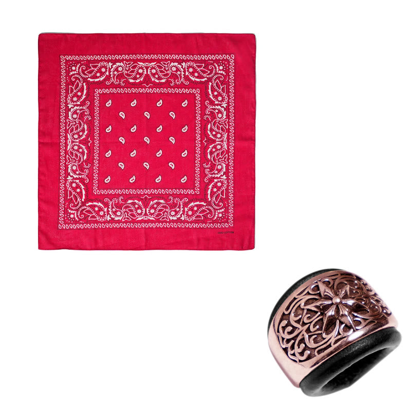 Fazzoletto da taschino stampato con bottone rotondo esagramma e anacardi - Fibbia nera - Rosso - image 20