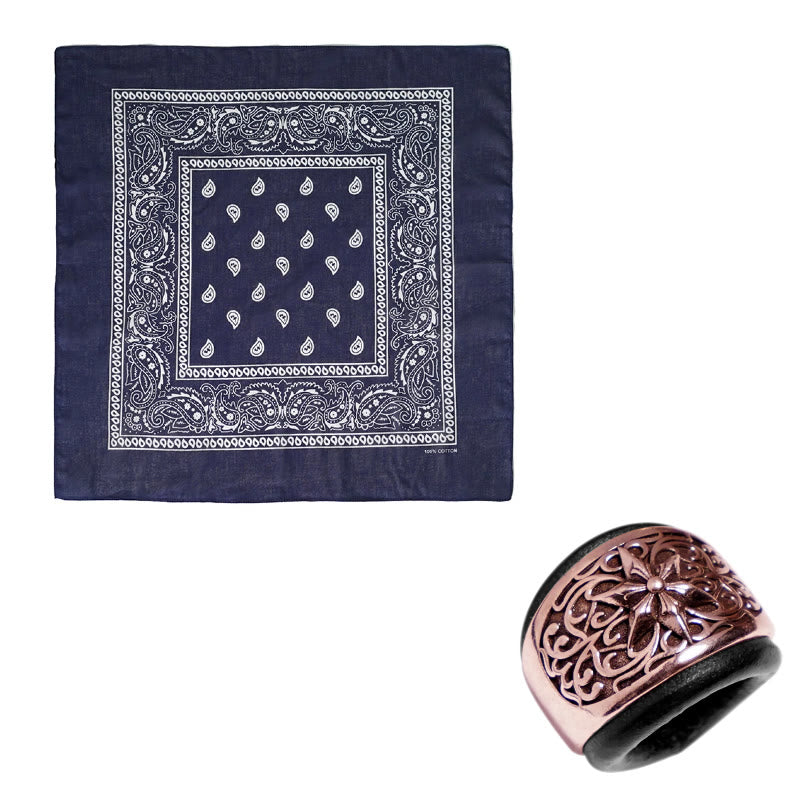 Fazzoletto da taschino stampato con bottone rotondo esagramma e anacardi - Fibbia nera - Blu navy - image 19