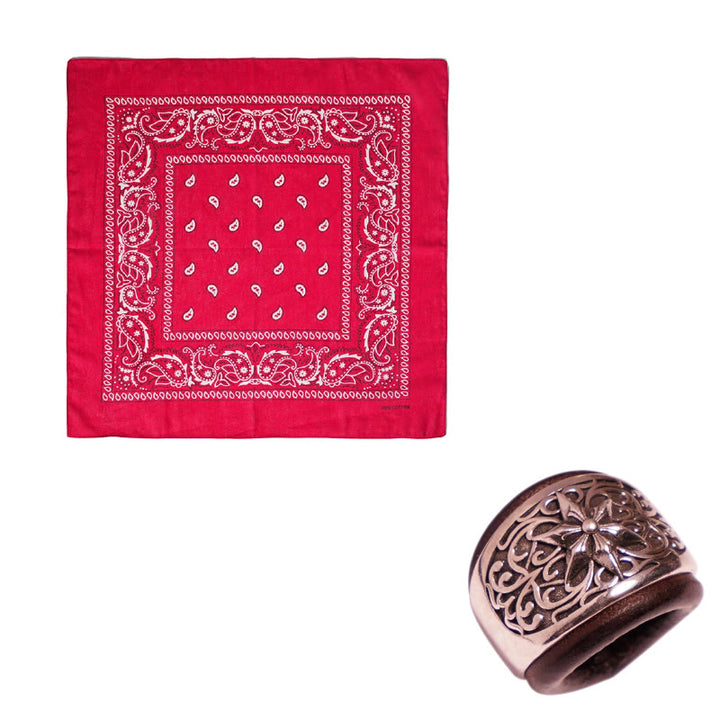 Fazzoletto da taschino stampato con bottone rotondo esagramma e anacardi - Fibbia marrone - Rosso - image 6