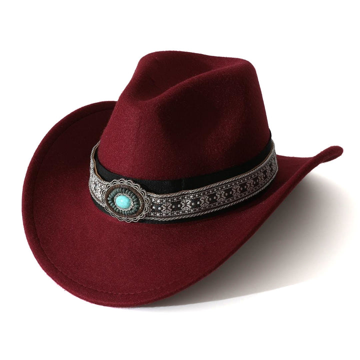 Cappello da cowboy da uomo in stile western con cintura e motivo turchese - Vino - M (22"-22 7/8") - image 3