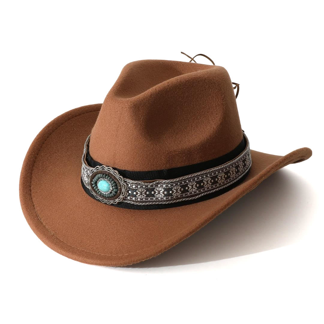 Cappello da cowboy da uomo in stile western con cintura e motivo turchese - Marrone - M (22"-22 7/8") - image 7