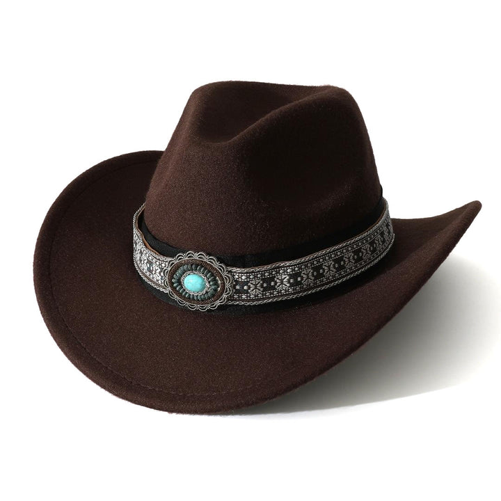 Cappello da cowboy da uomo in stile western con cintura e motivo turchese - Caffè - M (22"-22 7/8") - image 2