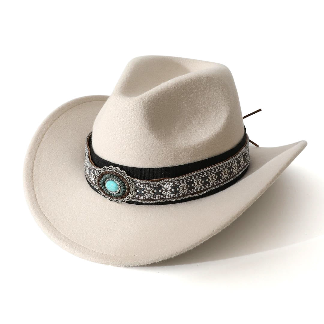 Cappello da cowboy da uomo in stile western con cintura e motivo turchese - Bianco - M (22"-22 7/8") - image 5