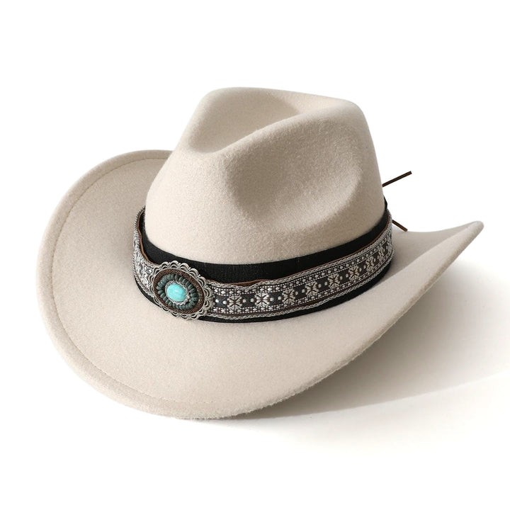 Cappello da cowboy da uomo in stile western con cintura e motivo turchese - Bianco - M (22"-22 7/8") - image 5