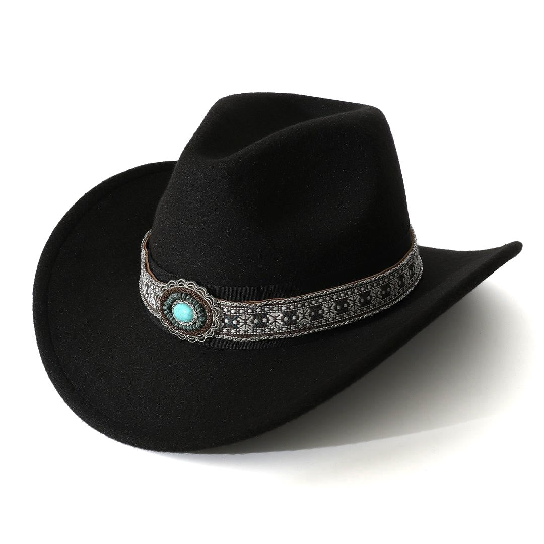 Cappello da cowboy da uomo in stile western con cintura e motivo turchese - Nero - M (22"-22 7/8") - image 0