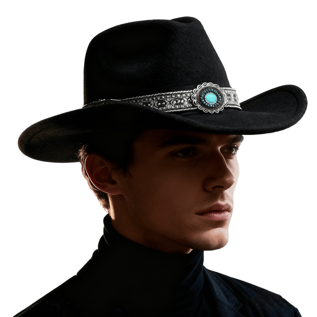Cappello da cowboy da uomo in stile western con cintura e motivo turchese - image 1