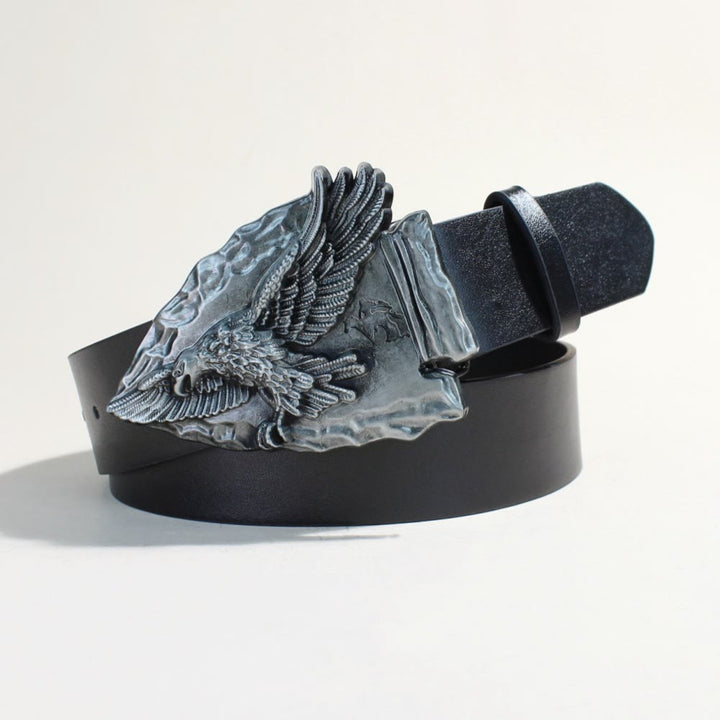 Cintura nera con rivetti in metallo e fibbia triangolare retrò con aquila - Aquila triangolare - Cintura nera - 34 - image 4