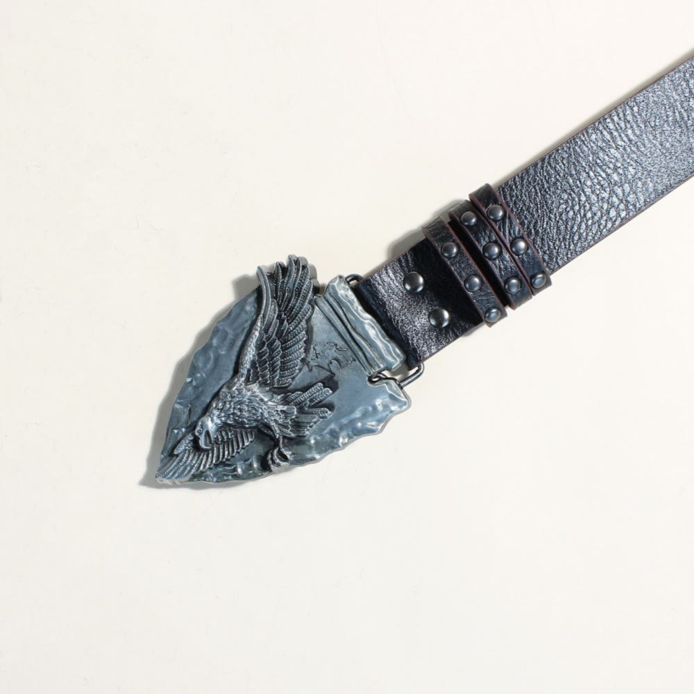 Cintura nera con rivetti in metallo e fibbia triangolare retrò con aquila - image 3