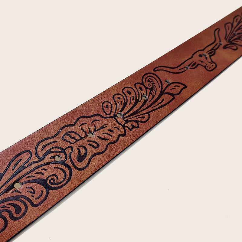 Cintura da uomo con fibbia a forma di teschio di toro in stile western, nera - image 1