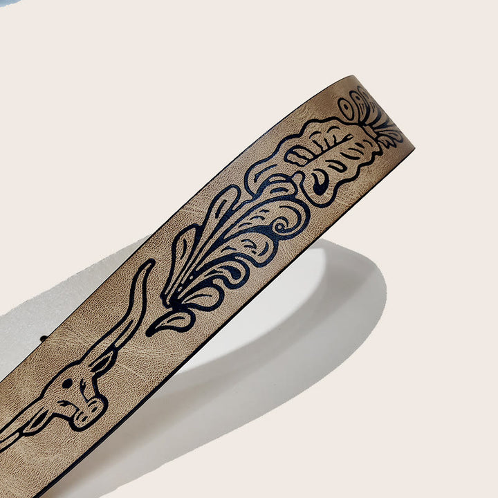 Cintura da uomo con fibbia a forma di teschio di toro in stile western, nera - image 5