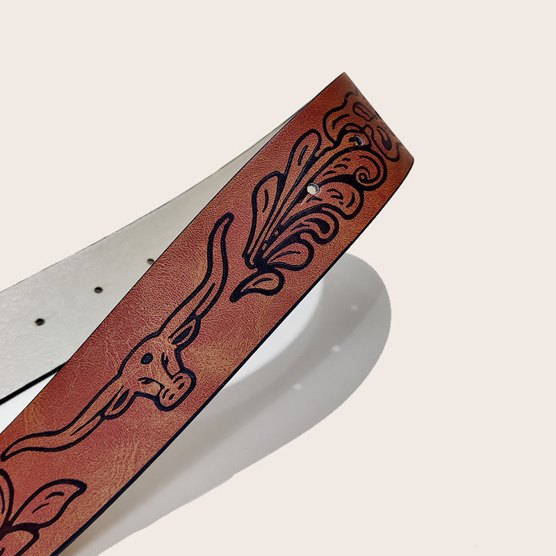 Cintura da uomo con fibbia a forma di teschio di toro in stile western, nera - image 2