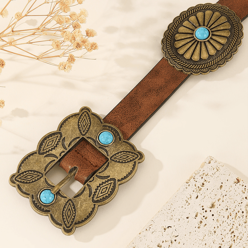 Cintura da donna con fibbia quadrata in bronzo e motivo rotondo turchese - image 1