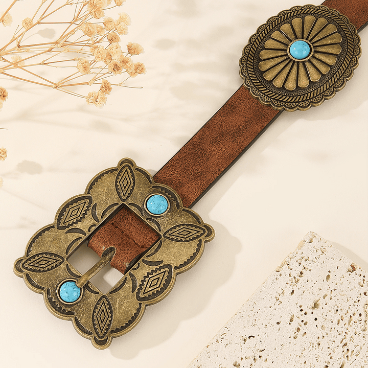 Cintura da donna con fibbia quadrata in bronzo e motivo rotondo turchese - image 1
