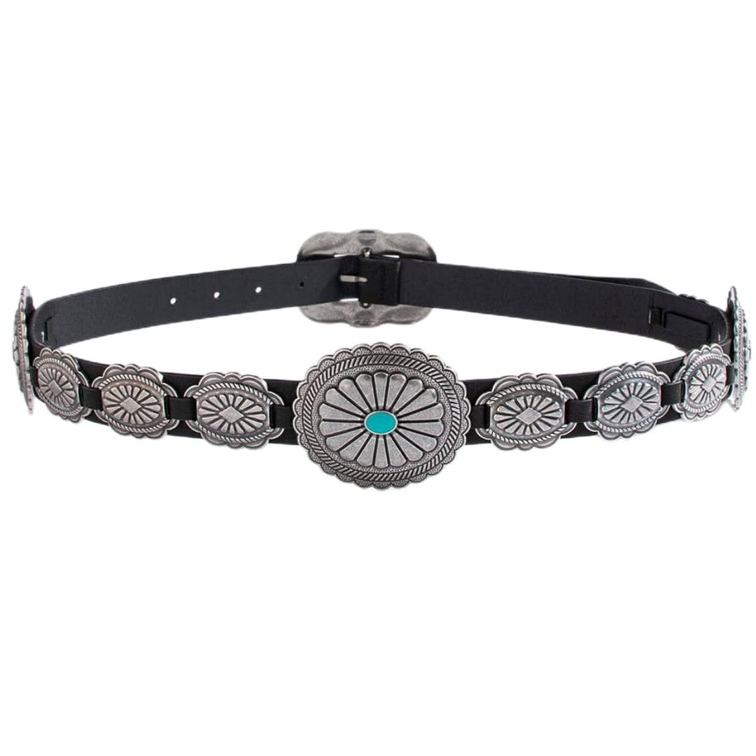 Cintura da donna con fibbia turchese con motivo argentato - Nero - 34 - image 0