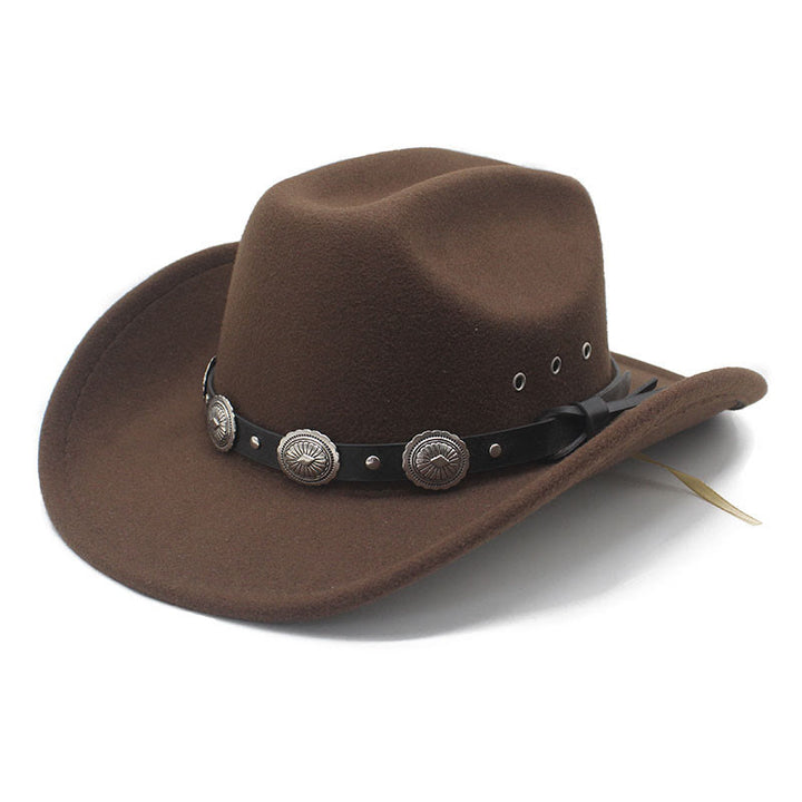 Cappello da cowboy da uomo con cintura a disco e motivo argentato - Marrone - M (22"-22 7/8") - image 1