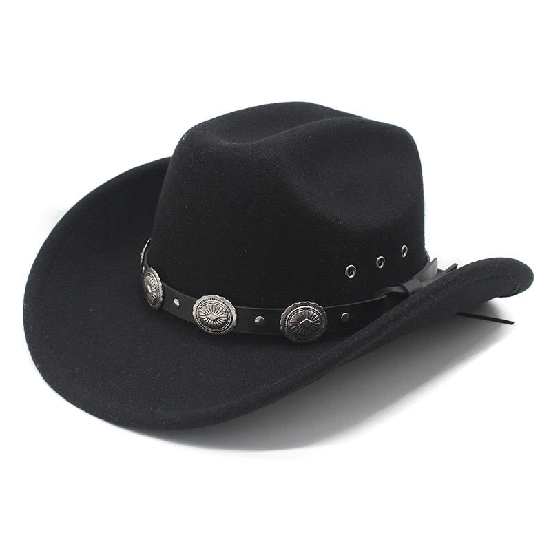 Cappello da cowboy da uomo con cintura a disco e motivo argentato - Nero - M (22"-22 7/8") - image 0