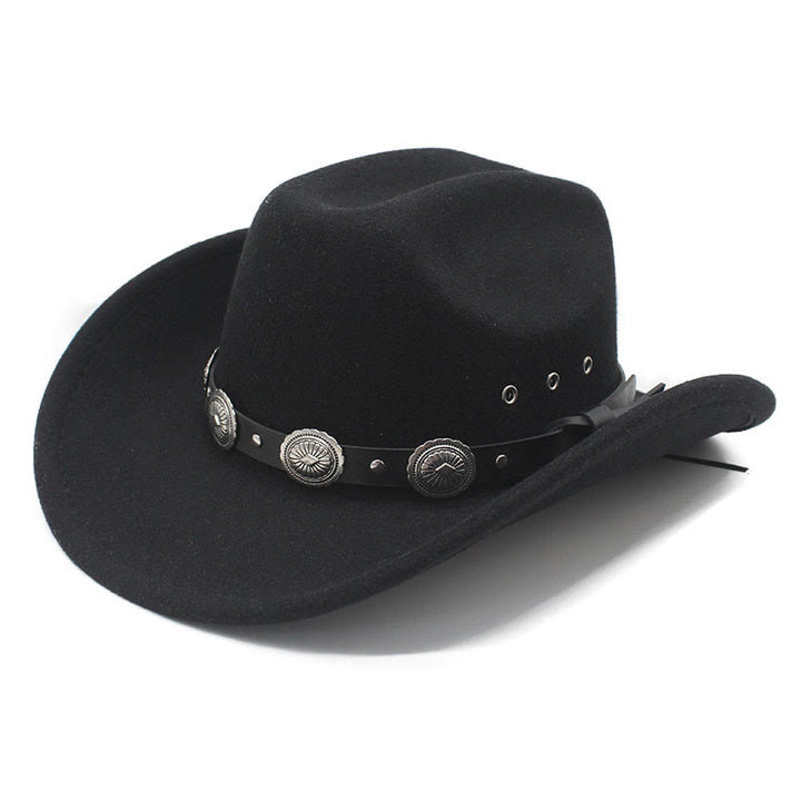 Cappello da cowboy da uomo con cintura a disco e motivo argentato - Nero - M (22"-22 7/8") - image 0