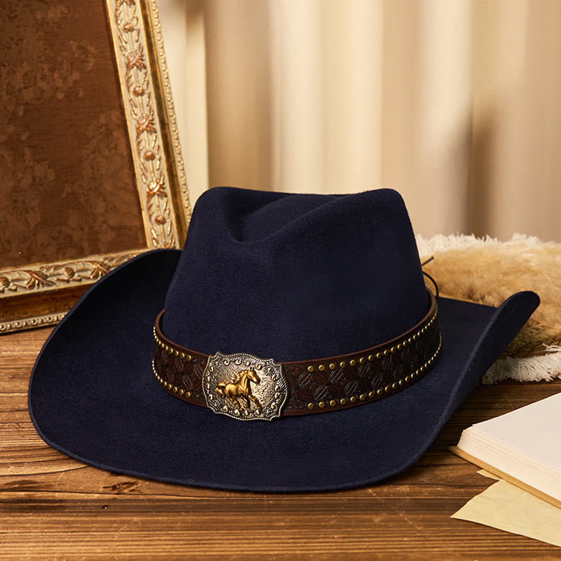 Cappello da cowboy da uomo con cintura e rivetti a forma di cavallo dorato - Blu navy - M (22"-22 7/8") - image 3