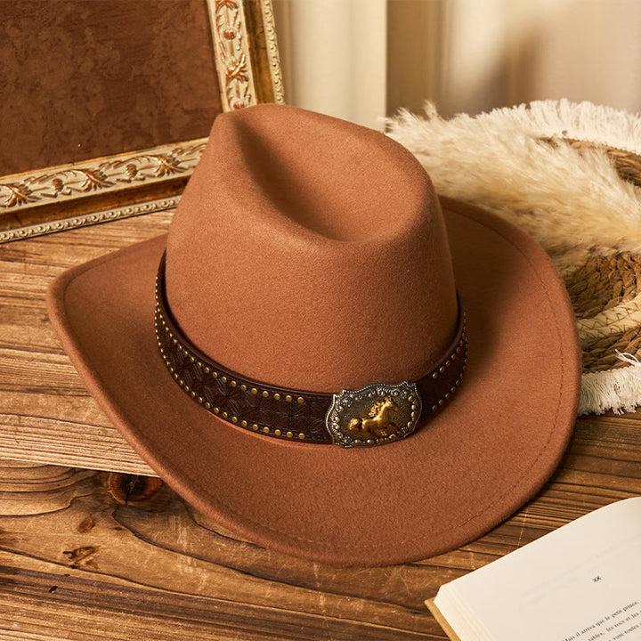 Cappello da cowboy da uomo con cintura e rivetti a forma di cavallo dorato - image 1