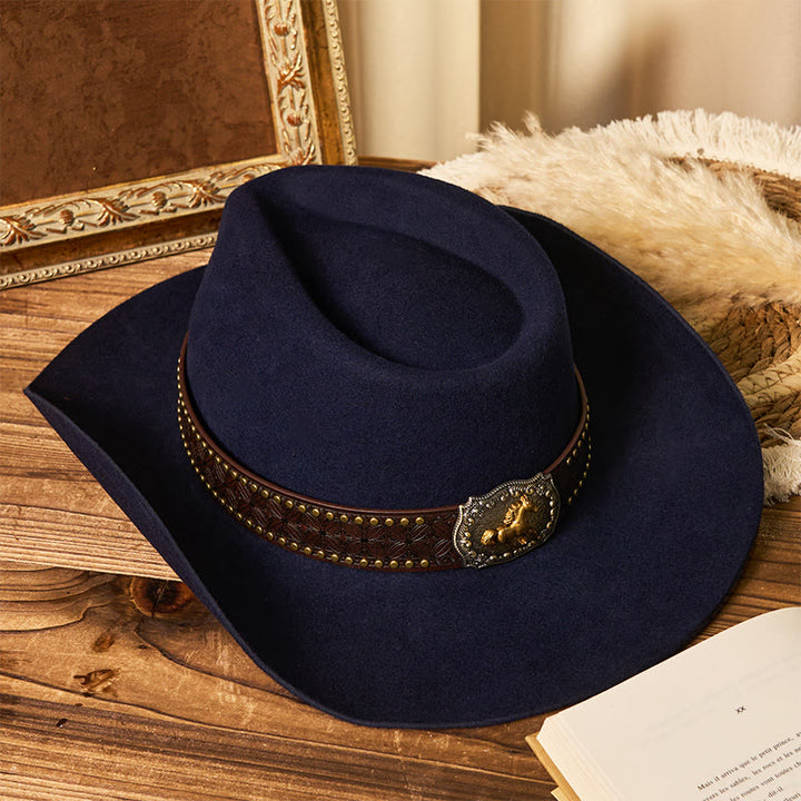 Cappello da cowboy da uomo con cintura e rivetti a forma di cavallo dorato - image 4