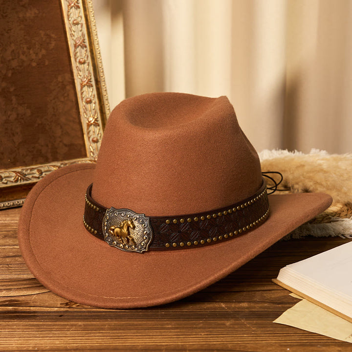 Cappello da cowboy da uomo con cintura e rivetti a forma di cavallo dorato - Caramello - M (22"-22 7/8") - image 0