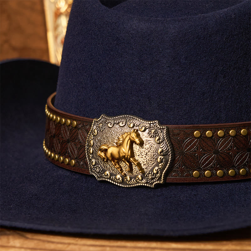 Cappello da cowboy da uomo con cintura e rivetti a forma di cavallo dorato - image 5
