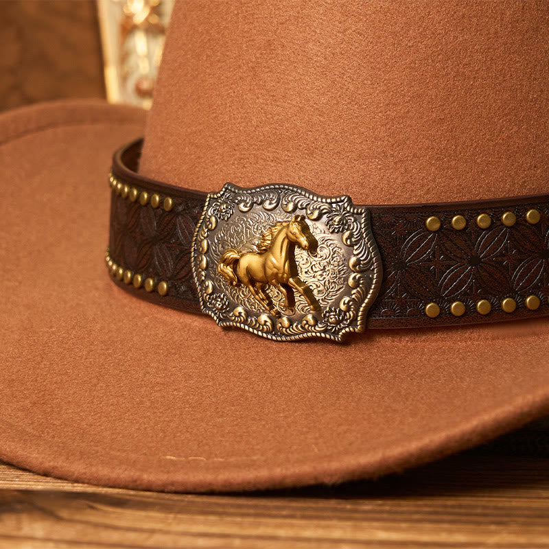 Cappello da cowboy da uomo con cintura e rivetti a forma di cavallo dorato - image 2