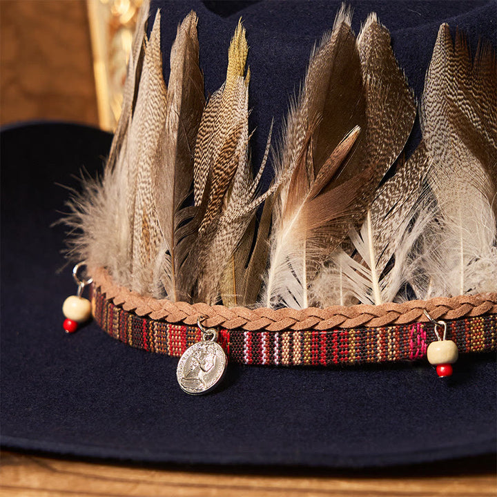 Cappello da cowboy da uomo con cintura e tesa intrecciata in piume - image 5