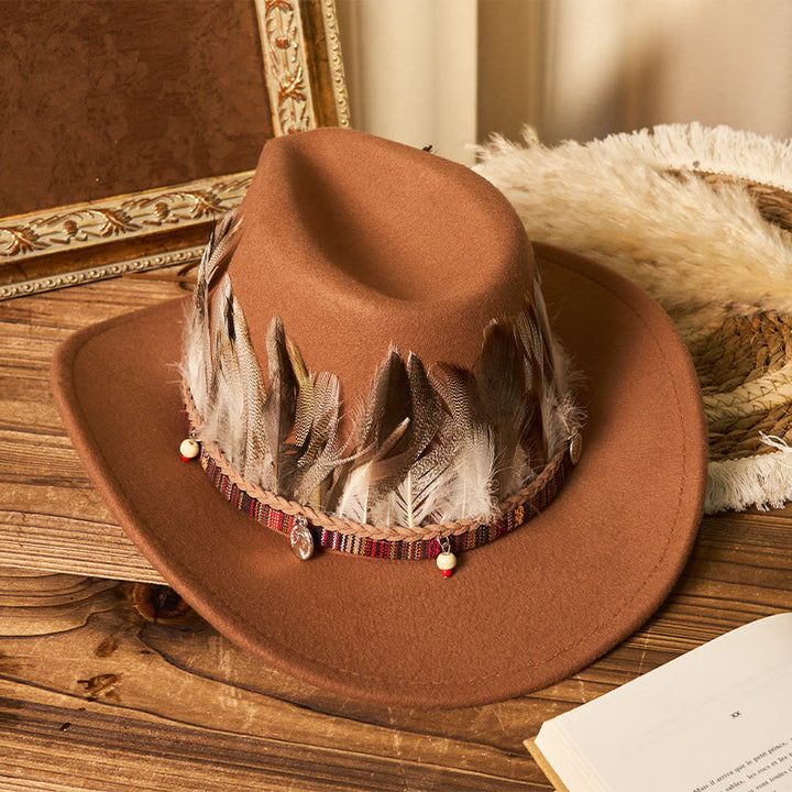 Cappello da cowboy da uomo con cintura e tesa intrecciata in piume - image 1