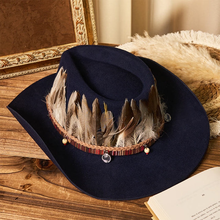 Cappello da cowboy da uomo con cintura e tesa intrecciata in piume - image 4