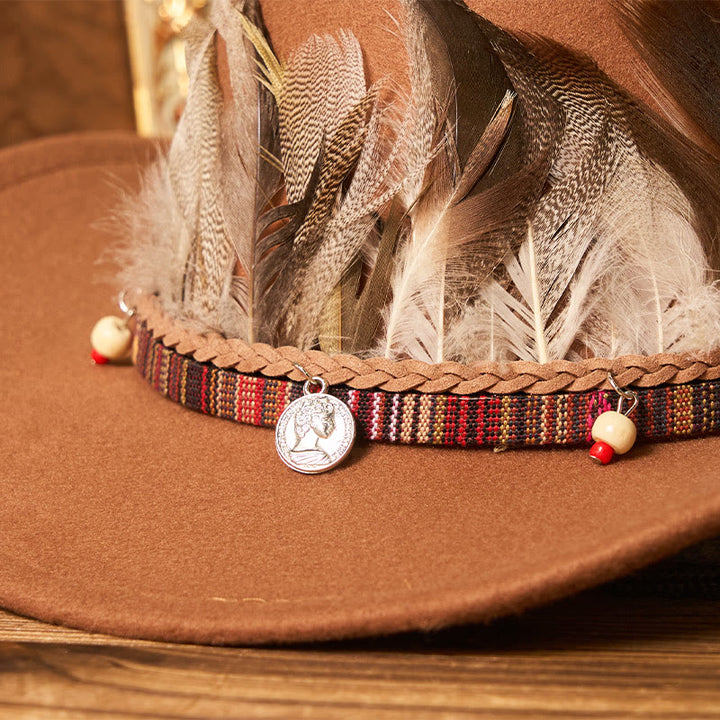 Cappello da cowboy da uomo con cintura e tesa intrecciata in piume - image 2