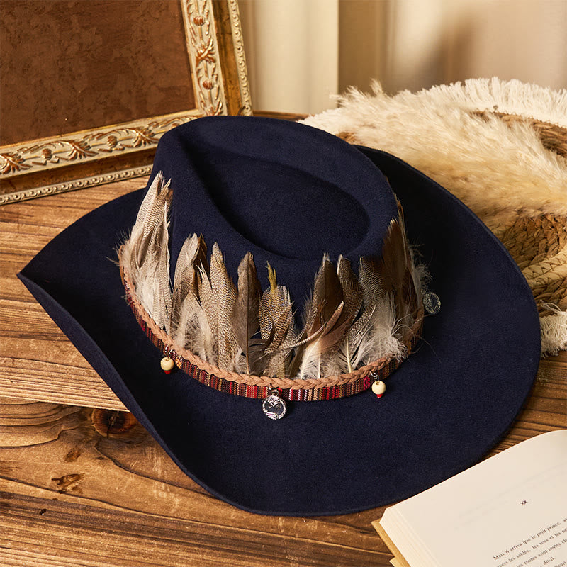 Cappello da cowboy da uomo con cintura e tesa intrecciata in piume - image 4