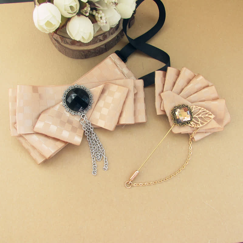 Set di 2 papillon con motivo a quadri e spille - Champagne - image 2