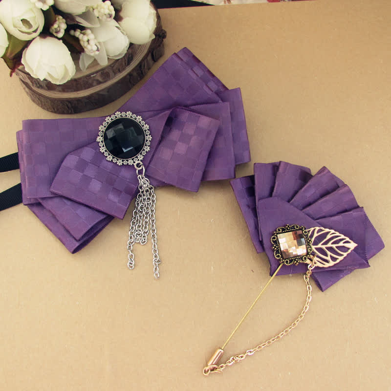 Set di 2 papillon con motivo a quadri e spille - Viola - image 7