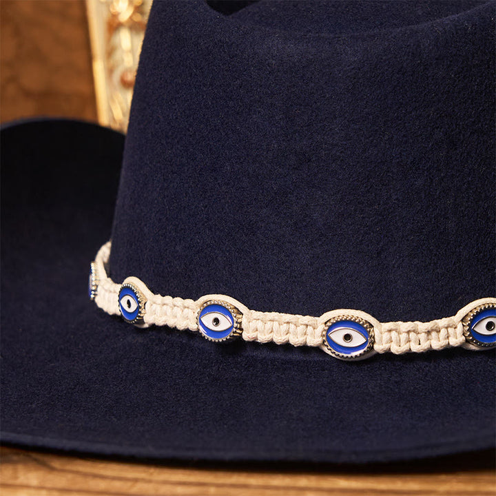 Cappello da cowboy da uomo con cintura e tesa lavorata a maglia bianca e motivo "occhio diabolico" - image 5