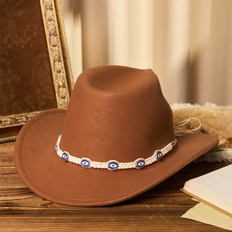 Cappello da cowboy da uomo con cintura e tesa lavorata a maglia bianca e motivo "occhio diabolico" - Caramello - M (22"-22 7/8") - image 0