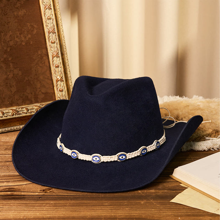 Cappello da cowboy da uomo con cintura e tesa lavorata a maglia bianca e motivo "occhio diabolico" - Blu navy - M (22"-22 7/8") - image 3
