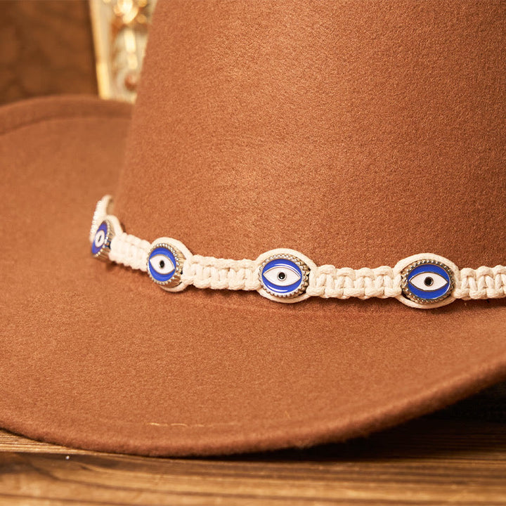 Cappello da cowboy da uomo con cintura e tesa lavorata a maglia bianca e motivo "occhio diabolico" - image 2