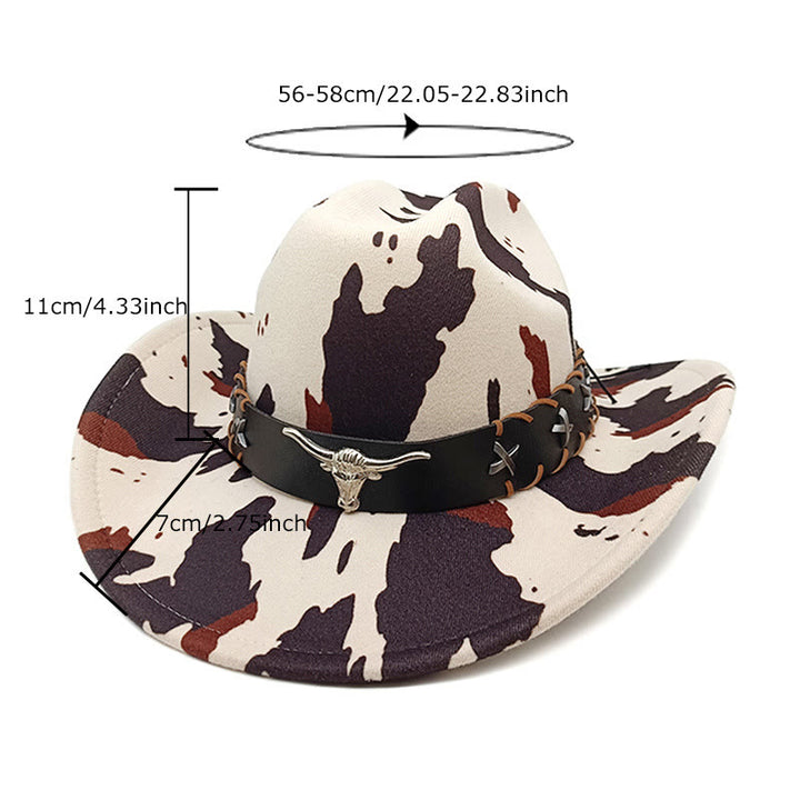 Cappello da cowboy da uomo con cintura in argento e motivo a mucca con lunghe corna di toro - image 1