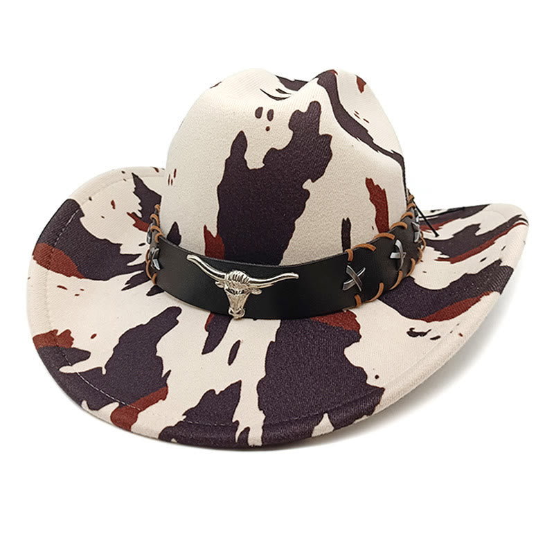 Cappello da cowboy da uomo con cintura in argento e motivo a mucca con lunghe corna di toro - Stile n. 1 - M (22"-22 7/8") - image 0