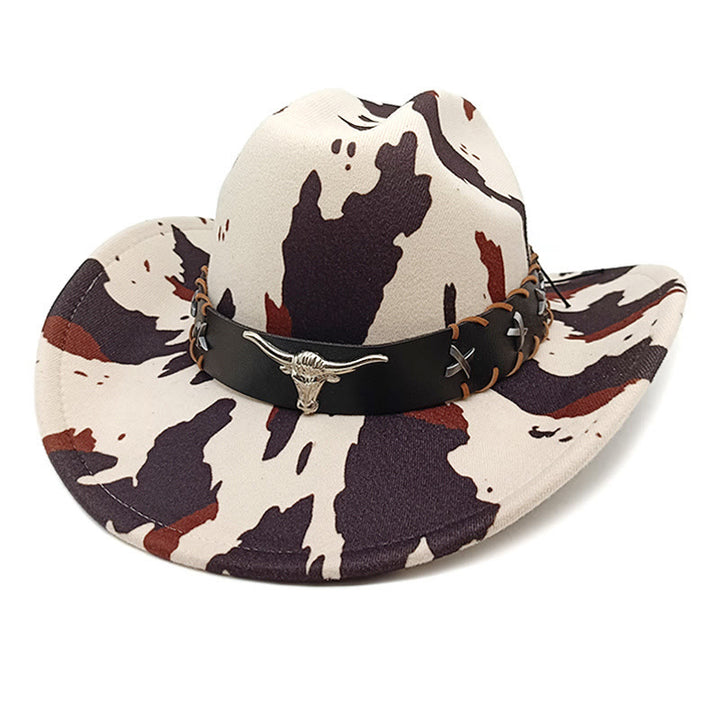 Cappello da cowboy da uomo con cintura in argento e motivo a mucca con lunghe corna di toro - Stile n. 1 - M (22"-22 7/8") - image 0