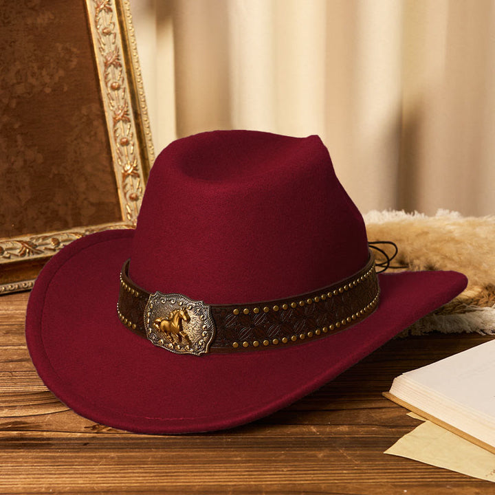 Cappello da cowboy da uomo con cintura e rivetti a forma di cavallo dorato - Vino - M (22"-22 7/8") - image 8