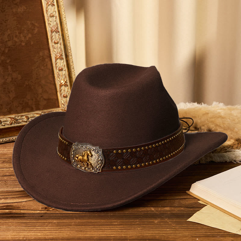 Cappello da cowboy da uomo con cintura e rivetti a forma di cavallo dorato - Caffè - M (22"-22 7/8") - image 7