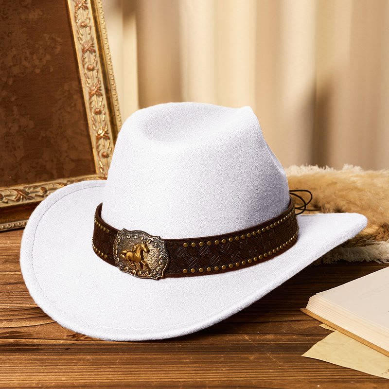 Cappello da cowboy da uomo con cintura e rivetti a forma di cavallo dorato - Bianco - M (22"-22 7/8") - image 9