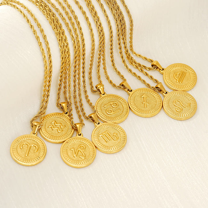 Collana con ciondolo personalizzato con moneta e simbolo zodiacale - image 0