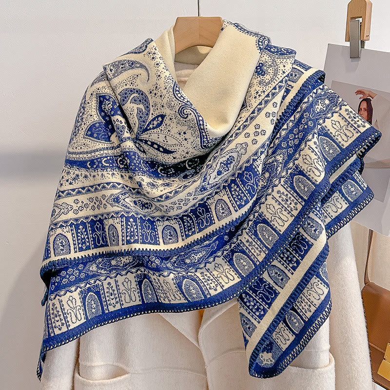Sciarpa scialle con frange e motivo Paisley da donna - Blu scuro - image 7